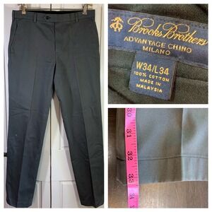 Brooks Brothers Advantage Chino Milano Dress Pants Gray Mens W34 L34 Cotton
